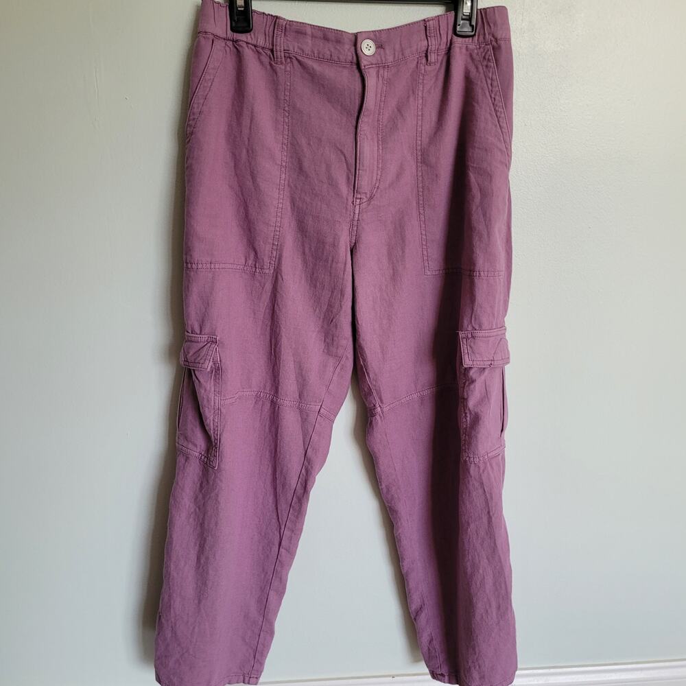 Anthropologie Pilcro Medium Purple Slim Linen Beach Cargo Pants Utility Chic